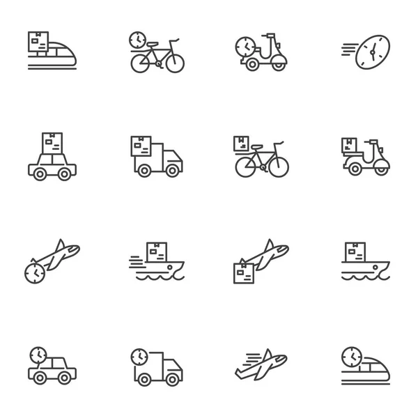 Ensemble d'icônes de ligne de livraison et de transport — Image vectorielle