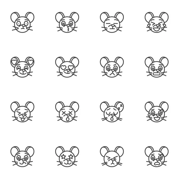 마우스 이모티콘 라인 아이콘 설정 — 스톡 벡터
