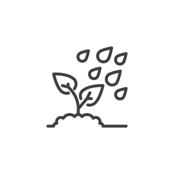 Bitki ve yağmur damlaları çizgi simgesi — Stok Vektör