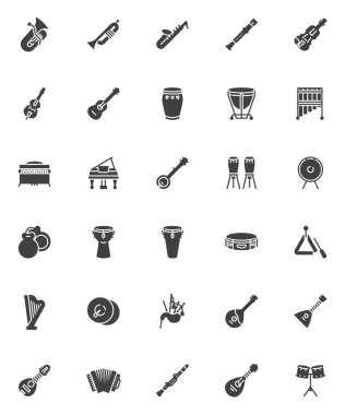 Müzik enstrümanları vektör simgeleri ayarlandı
