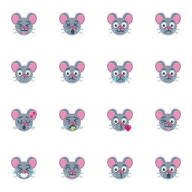 Fare emoji koleksiyonu, düz simgeler