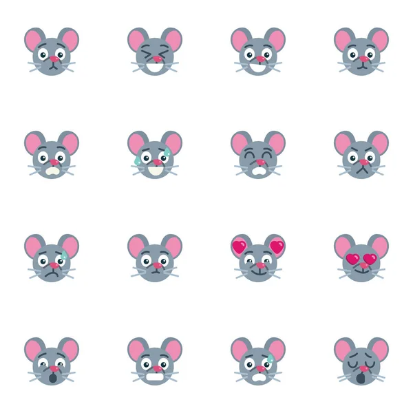 Coleção de emoticons do mouse, conjunto de ícones planos —  Vetores de Stock