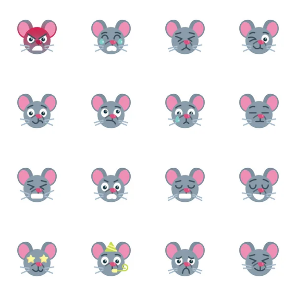 Mouse emoji συλλογή, επίπεδη εικονίδια που — Διανυσματικό Αρχείο