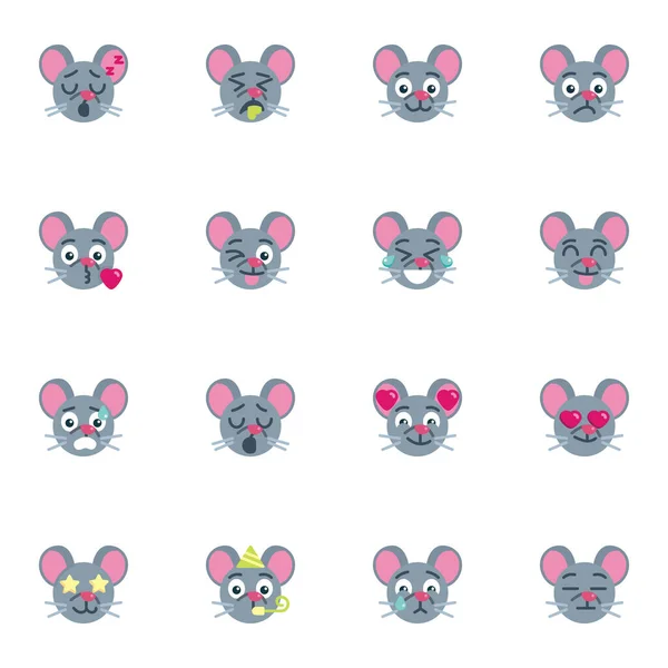 Mouse emoticon collection, flat icons set — Stock Vector