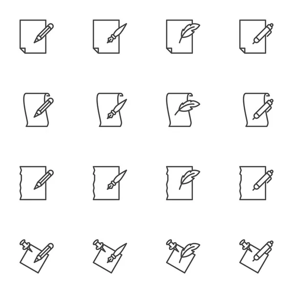 Ensemble d'icônes en papier et stylo — Image vectorielle