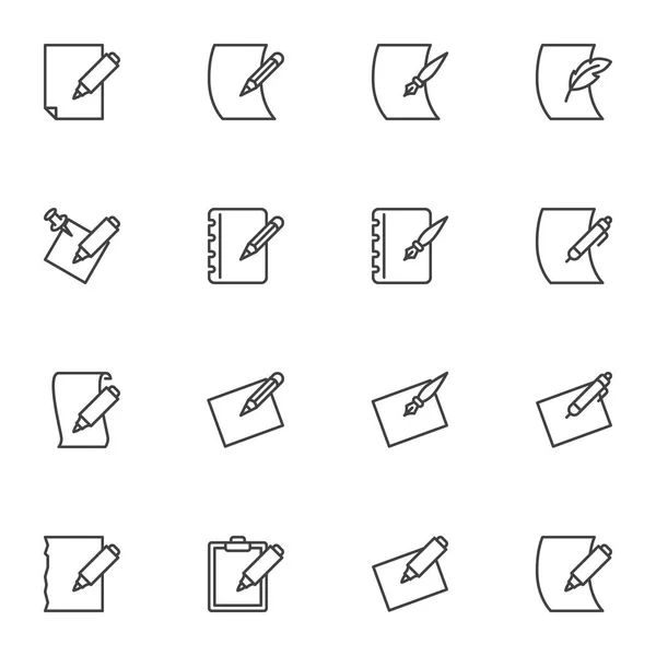 Escribir iconos de línea de documento establecidos — Vector de stock