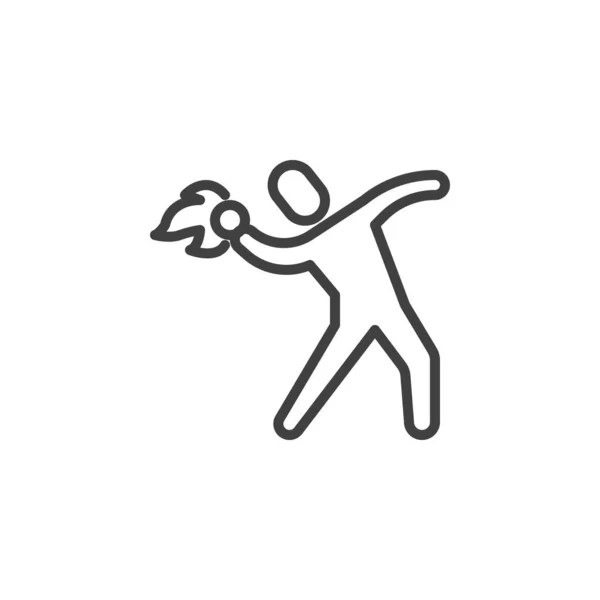 Homme jeter une icône de ligne de bouteille de feu — Image vectorielle