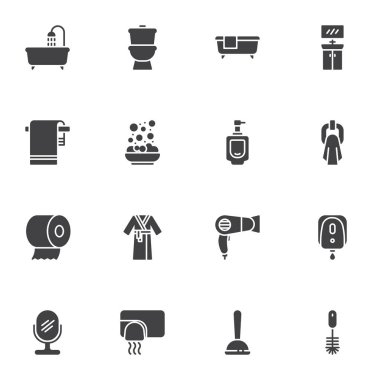 Banyo ve tuvalet vektörü simgeleri ayarlandı