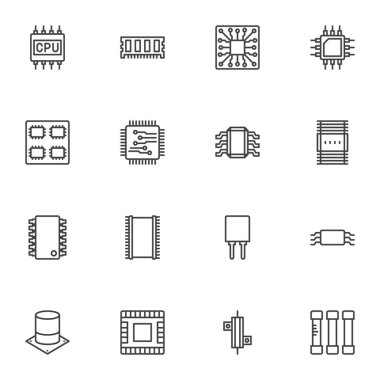 Bilgisayar mikroçip çizgi simgeleri ayarlandı