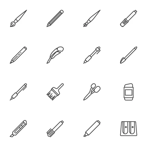 Stationery supplies line icons set — Stock Vector