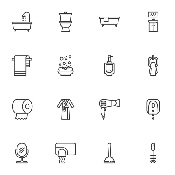 Conjunto de iconos de baño y línea de aseo — Vector de stock