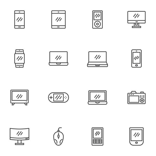Device screen line icons set