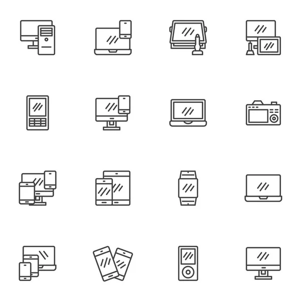 Conjunto de iconos de línea de electrónica y dispositivos — Vector de stock