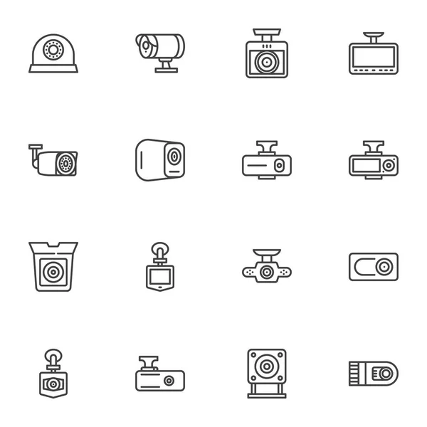 Conjunto de iconos de línea de cámara DVR — Vector de stock