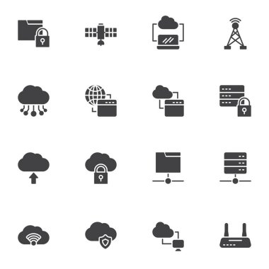 Bilgisayar ağ teknolojisi vektör simgeleri ayarlandı