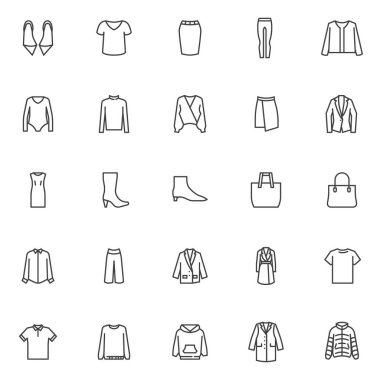 Kadın kıyafetleri ve aksesuar çizgisi simgeleri