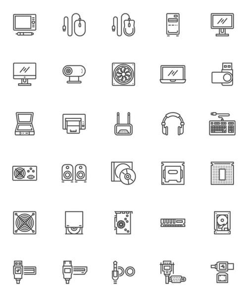 Ensemble d'icônes de ligne matériel informatique — Image vectorielle