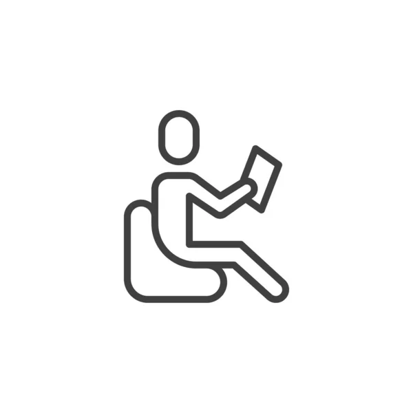 Сидячий чоловік читає значок рядка книги — стоковий вектор