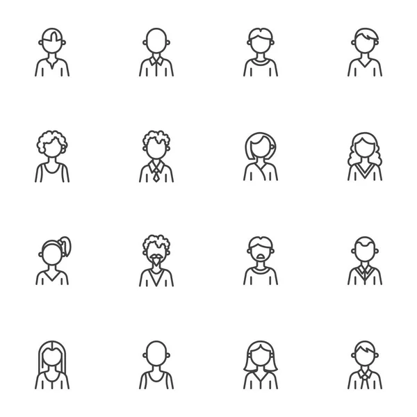 Gente avatares línea iconos conjunto — Vector de stock