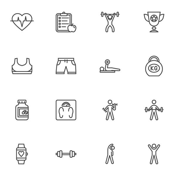 Juego de iconos de línea de deporte y fitness — Vector de stock