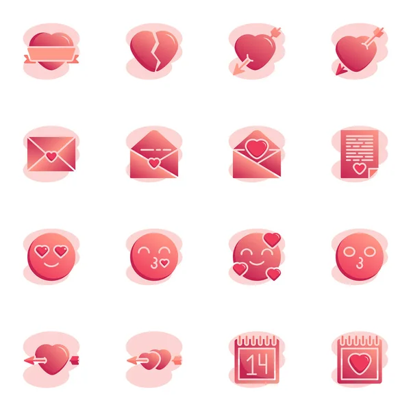 Día de San Valentín corazones iconos planos conjunto — Vector de stock
