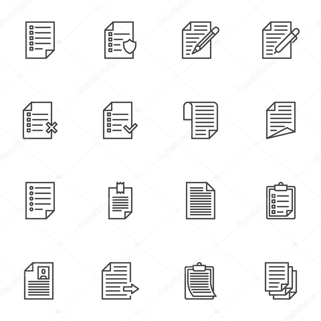 Paper document line icons set