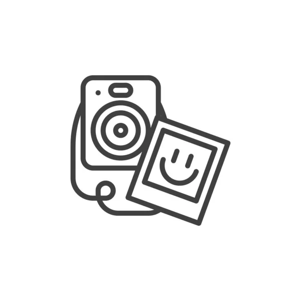 Camera en foto kaart lijn pictogram — Stockvector