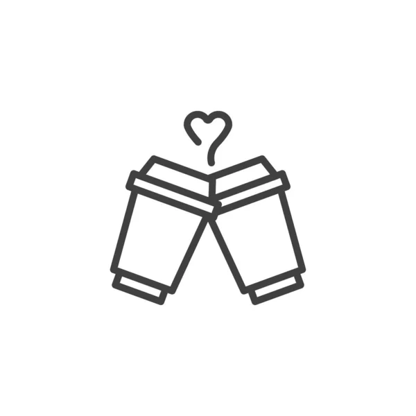 Kahve fincanları ve kalp çizgisi simgesi — Stok Vektör