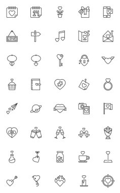 Sevgililer Günü çizgisi simgeleri ayarlandı