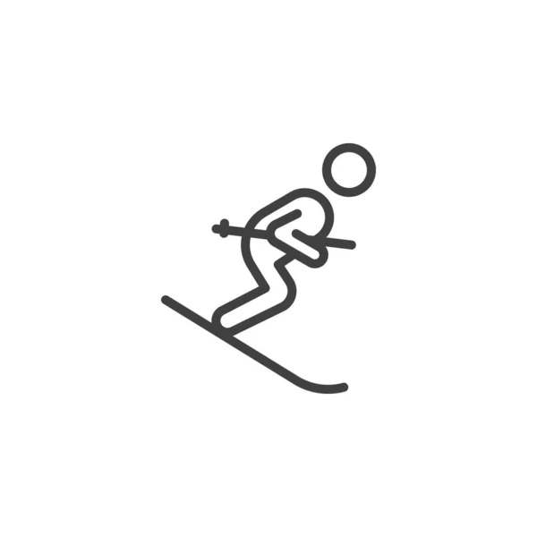 滑雪者滑下坡线图标 — 图库矢量图片