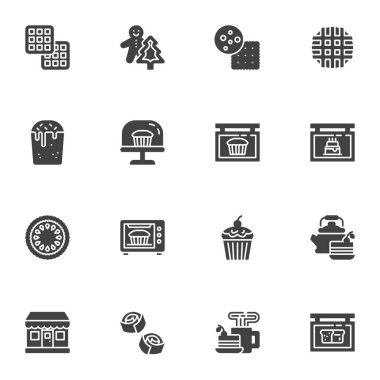 Fırın ile ilgili vektör simgeleri ayarlandı