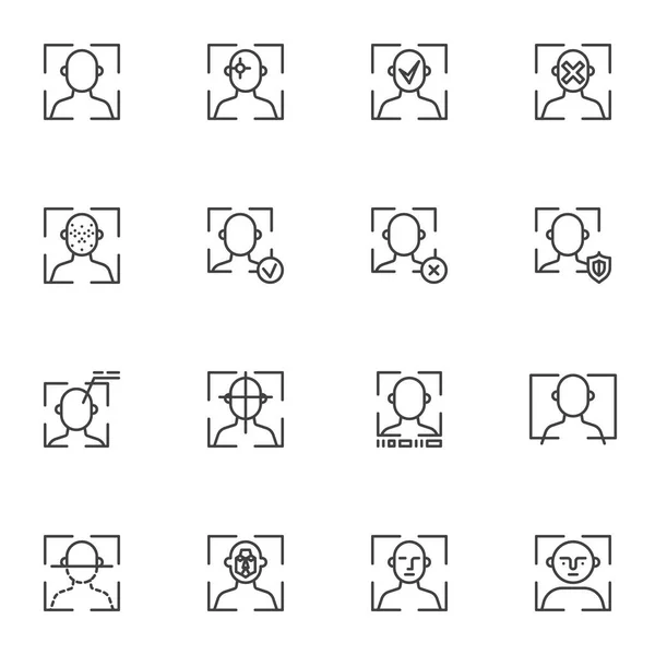 Ensemble d'icônes de ligne de reconnaissance faciale — Image vectorielle