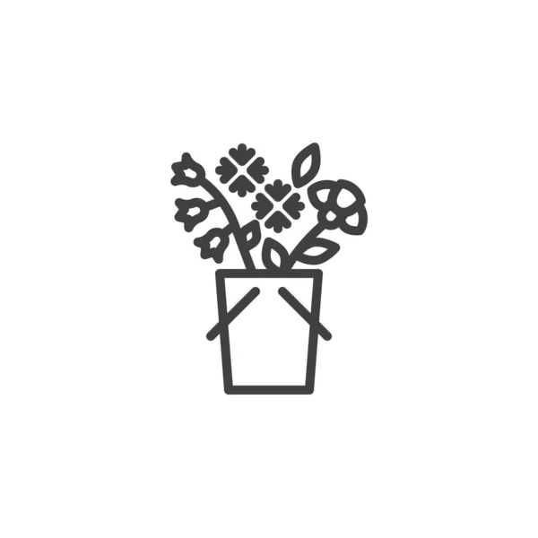 Cesta de flores icono de línea — Vector de stock