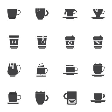 Kahve ve çay vektör simgeleri ayarlandı