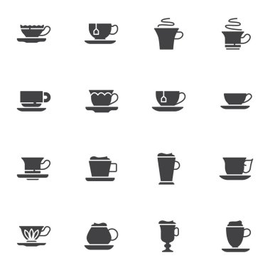 Çay ve kahve bardağı vektör simgeleri ayarlandı