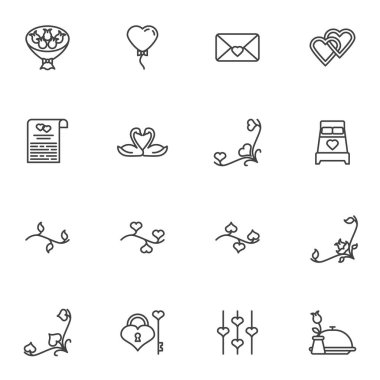 Sevgililer Günü çizgisi simgeleri ayarlandı