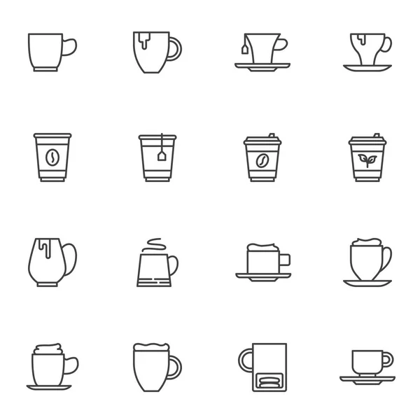 Koffie en thee lijn pictogrammen ingesteld — Stockvector