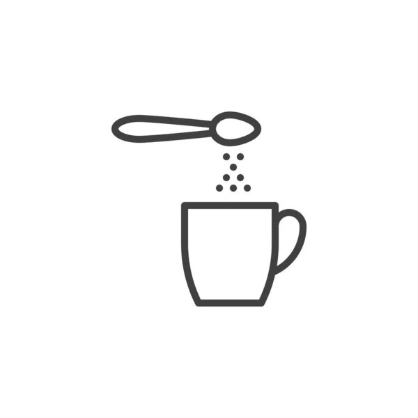 Cuchara de azúcar y té taza línea icono — Vector de stock