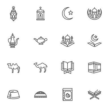 Ramazan kareem çizgi simgeleri ayarlandı