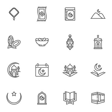 Ramazan kareem çizgi simgeleri ayarlandı