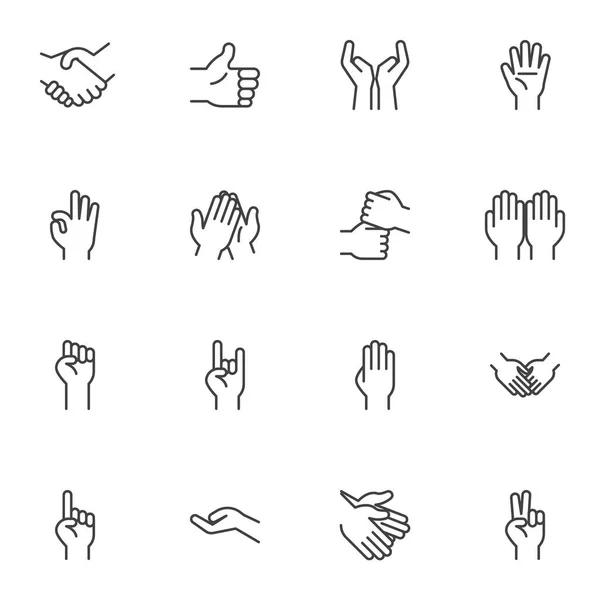 Hand gestures line icons set — Stock Vector