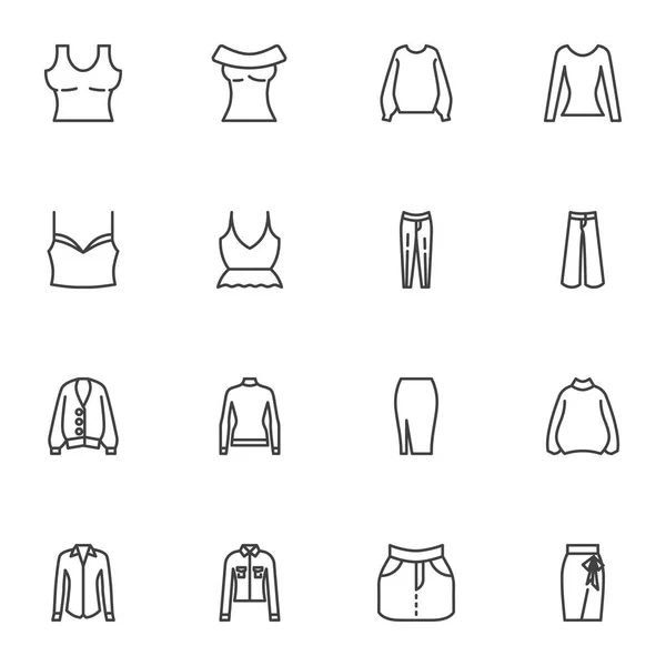 Mujer ropa línea iconos conjunto — Archivo Imágenes Vectoriales