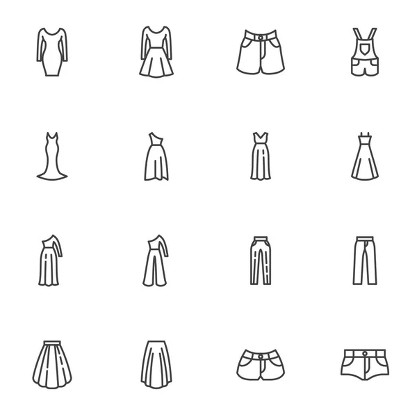 Mujer línea de ropa iconos conjunto — Archivo Imágenes Vectoriales