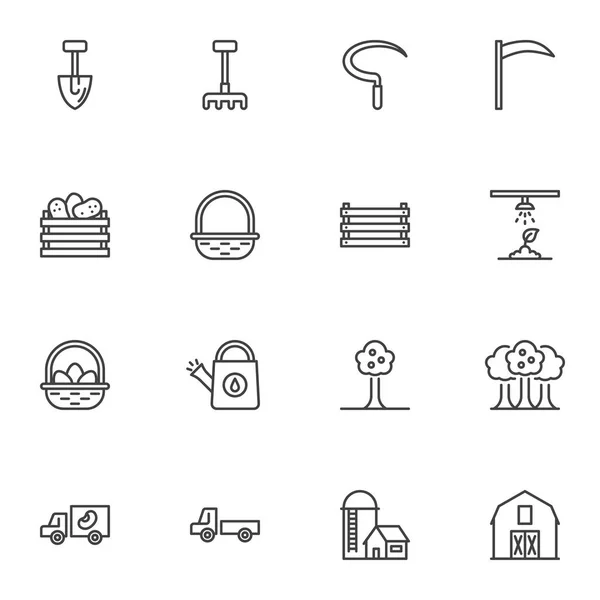 Conjunto de iconos de la línea de agricultura y jardinería — Vector de stock