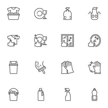 Temizlik ve temizlik hizmeti satırı simgeleri ayarlandı