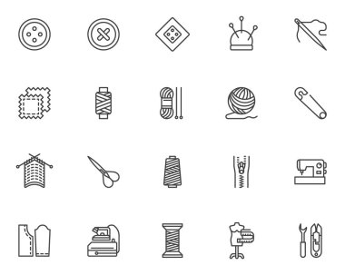 İğne işi, dikiş çizgisi simgeleri ayarlandı