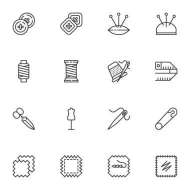 İğne işi, dikiş çizgisi simgeleri ayarlandı