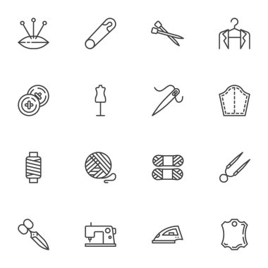 Dikiş, nakış çizgisi simgeleri ayarlandı