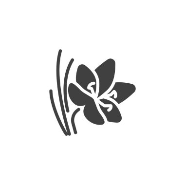 Safran çiçeği vektör simgesi. Mobil konsept ve web tasarımı için düz tabela. Crocus safran kabartma sembolü. Sembol, logo çizimi. Vektör grafikleri