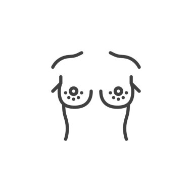 Göğüs cerrahisi ikonu. Mobil konsept ve web tasarımı için doğrusal biçim işareti. Göğüs küçültme ana hatları vektör simgesi. Mammoplasty sembolü, logo çizimi. Vektör grafikleri